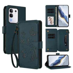 For vivo Y29 4G Global / T4x 5G Butterfly Love Flower Multi-card Zipper Wallet Leather Phone Case(Dark Green)