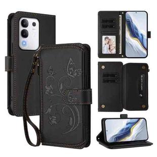 For vivo Y29 4G Global / T4x 5G Butterfly Love Flower Multi-card Zipper Wallet Leather Phone Case(Black)