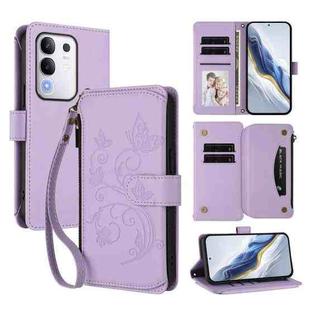 For vivo Y29 4G Global / T4x 5G Butterfly Love Flower Multi-card Zipper Wallet Leather Phone Case(Light Purple)