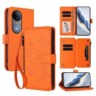 For vivo V50 5G Global / V50e 5G Butterfly Love Flower Multi-card Zipper Wallet Leather Phone Case(Orange)