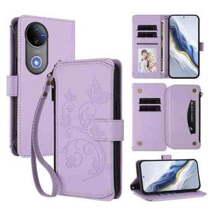 For vivo V50 5G Global / V50e 5G Butterfly Love Flower Multi-card Zipper Wallet Leather Phone Case(Light Purple)