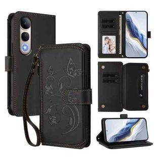 For vivo V50 Lite 5G Global /V50 Lite 4G Butterfly Love Flower Multi-card Zipper Wallet Leather Phone Case(Black)