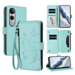 For vivo V50 Lite 5G Global /V50 Lite 4G Butterfly Love Flower Multi-card Zipper Wallet Leather Phone Case(Mint Green)