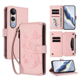 For vivo V50 Lite 5G Global /V50 Lite 4G Butterfly Love Flower Multi-card Zipper Wallet Leather Phone Case(Pink)