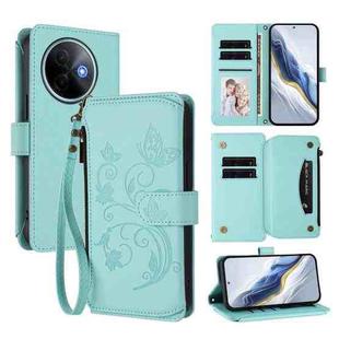 For vivo Y39 5G Global / Y300i 5G Butterfly Love Flower Multi-card Zipper Wallet Leather Phone Case(Mint Green)