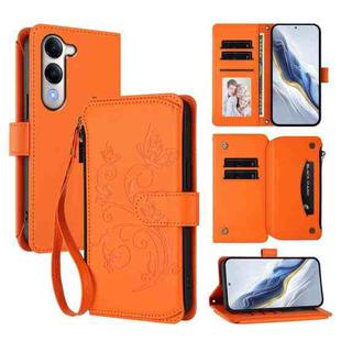 For vivo Y29s 5G / Y04 5G Global Butterfly Love Flower Multi-card Zipper Wallet Leather Phone Case(Orange)