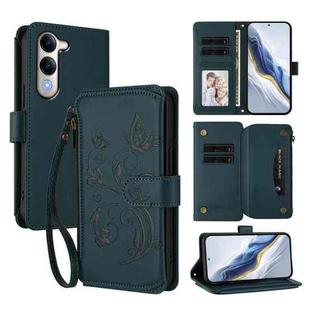 For vivo Y29s 5G / Y04 5G Global Butterfly Love Flower Multi-card Zipper Wallet Leather Phone Case(Dark Green)