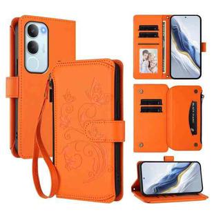 For vivo Y19s 4G Global / Y29 5G India Butterfly Love Flower Multi-card Zipper Wallet Leather Phone Case(Orange)