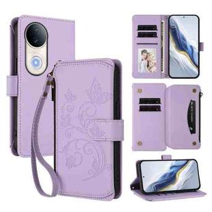 For vivo S20 5G Butterfly Love Flower Multi-card Zipper Wallet Leather Phone Case(Light Purple)