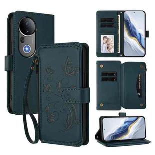 For vivo S20 Pro 5G Butterfly Love Flower Multi-card Zipper Wallet Leather Phone Case(Dark Green)
