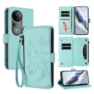 For vivo S20 Pro 5G Butterfly Love Flower Multi-card Zipper Wallet Leather Phone Case(Mint Green)