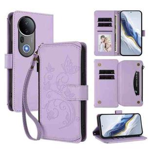 For vivo S20 Pro 5G Butterfly Love Flower Multi-card Zipper Wallet Leather Phone Case(Light Purple)
