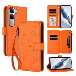 For vivo Y300 5G Global / V40 Lite IDN Butterfly Love Flower Multi-card Zipper Wallet Leather Phone Case(Orange)