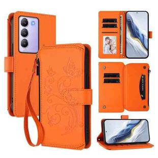 For vivo Y100 5G IDN / Y200e Global Butterfly Love Flower Multi-card Zipper Wallet Leather Phone Case(Orange)