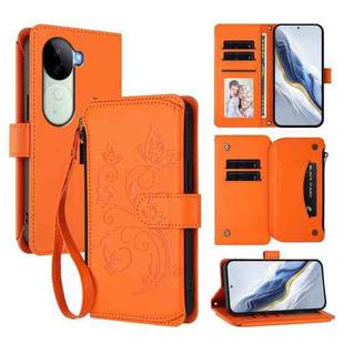 For vivo V40e 5G India / iQOO Z9s 5G Butterfly Love Flower Multi-card Zipper Wallet Leather Phone Case(Orange)