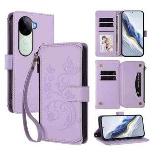 For vivo V40e 5G India / iQOO Z9s 5G Butterfly Love Flower Multi-card Zipper Wallet Leather Phone Case(Light Purple)