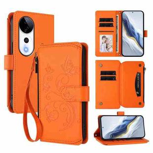 For vivo V40 5G / V40 Pro 5G Butterfly Love Flower Multi-card Zipper Wallet Leather Phone Case(Orange)