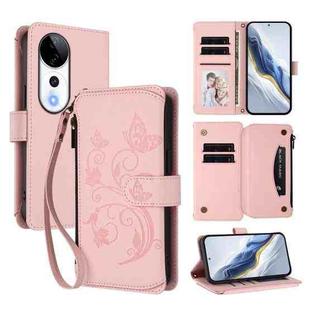 For vivo V40 5G / V40 Pro 5G Butterfly Love Flower Multi-card Zipper Wallet Leather Phone Case(Pink)