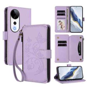 For vivo V40 5G / V40 Pro 5G Butterfly Love Flower Multi-card Zipper Wallet Leather Phone Case(Light Purple)