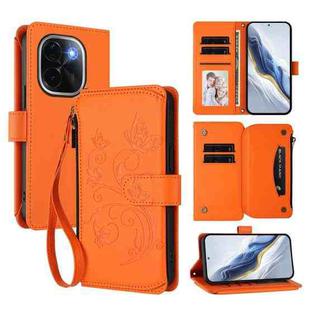 For vivo iQOO Z9s Pro 5G India / T3 Pro Butterfly Love Flower Multi-card Zipper Wallet Leather Phone Case(Orange)