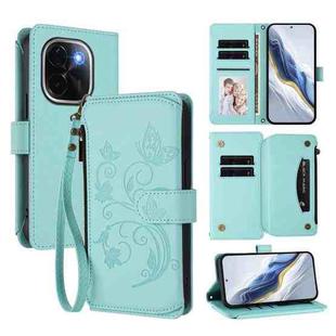 For vivo iQOO Z9s Pro 5G India / T3 Pro Butterfly Love Flower Multi-card Zipper Wallet Leather Phone Case(Mint Green)