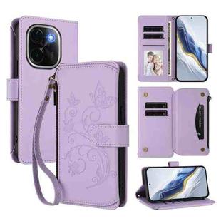 For vivo iQOO Z9s Pro 5G India / T3 Pro Butterfly Love Flower Multi-card Zipper Wallet Leather Phone Case(Light Purple)