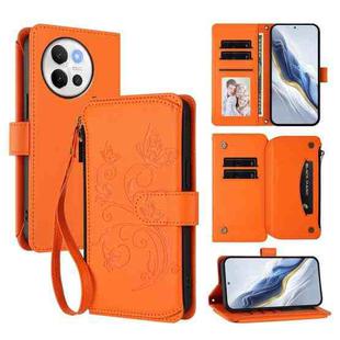 For vivo V40 Lite 5G / V30e 5G Butterfly Love Flower Multi-card Zipper Wallet Leather Phone Case(Orange)