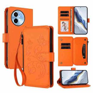 For vivo Y38 5G Global / T3X 5G Butterfly Love Flower Multi-card Zipper Wallet Leather Phone Case(Orange)