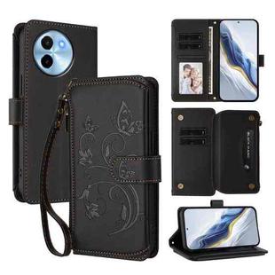 For vivo Y38 5G Global / T3X 5G Butterfly Love Flower Multi-card Zipper Wallet Leather Phone Case(Black)