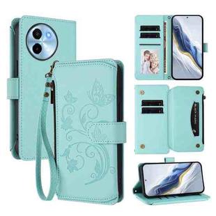 For vivo Y38 5G Global / T3X 5G Butterfly Love Flower Multi-card Zipper Wallet Leather Phone Case(Mint Green)