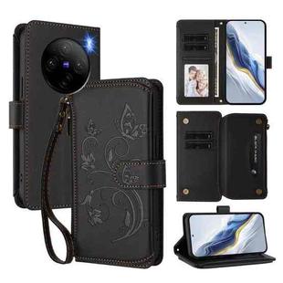 For vivo X100 Pro / X100s Pro Butterfly Love Flower Multi-card Zipper Wallet Leather Phone Case(Black)