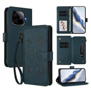 For vivo iQOO Neo Z9 / Z9 Pro Turbo 5G Butterfly Love Flower Multi-card Zipper Wallet Leather Phone Case(Dark Green)