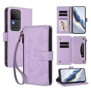 For vivo S18 / S18 Pro 5G / V30 Pro Butterfly Love Flower Multi-card Zipper Wallet Leather Phone Case(Light Purple)
