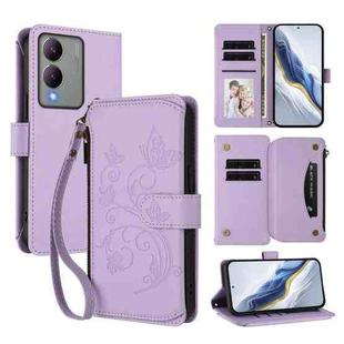 For vivo Y17s 4G / Y36 5G / Y33t 2023 Butterfly Love Flower Multi-card Zipper Wallet Leather Phone Case(Light Purple)