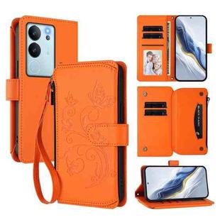 For vivo V29e / Y200 / V30 Lite 5G Butterfly Love Flower Multi-card Zipper Wallet Leather Phone Case(Orange)