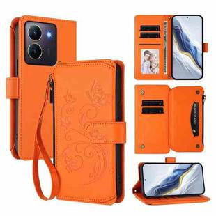 For vivo Y78 / Y36 4G Global Butterfly Love Flower Multi-card Zipper Wallet Leather Phone Case(Orange)