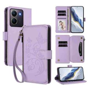 For vivo Y78 / Y36 4G Global Butterfly Love Flower Multi-card Zipper Wallet Leather Phone Case(Light Purple)