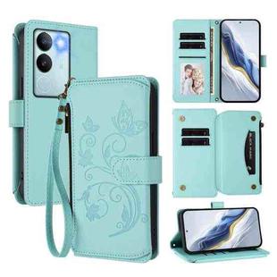For vivo S17 / S17 Pro 5G / S17t 5G Butterfly Love Flower Multi-card Zipper Wallet Leather Phone Case(Mint Green)