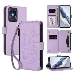 For vivo Y02A 4G / Y11 2023 / Y02t Butterfly Love Flower Multi-card Zipper Wallet Leather Phone Case(Light Purple)