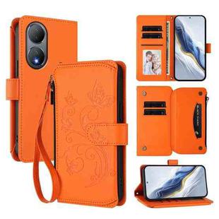 For vivo Y100 India / Y100A Global Butterfly Love Flower Multi-card Zipper Wallet Leather Phone Case(Orange)