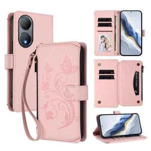 For vivo Y100 India / Y100A Global Butterfly Love Flower Multi-card Zipper Wallet Leather Phone Case(Pink)