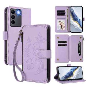For vivo S16 / V27 5G / V27 Pro 5G Butterfly Love Flower Multi-card Zipper Wallet Leather Phone Case(Light Purple)