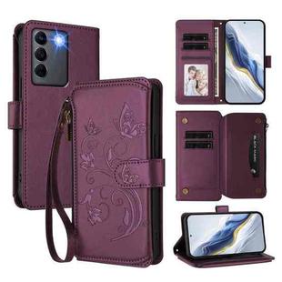 For vivo S16e 5G / V27e 4G / T2 4G Butterfly Love Flower Multi-card Zipper Wallet Leather Phone Case(Dark Purple)