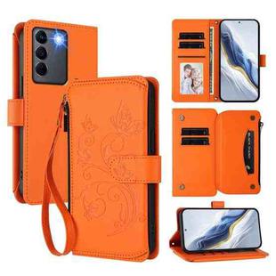 For vivo S16e 5G / V27e 4G / T2 4G Butterfly Love Flower Multi-card Zipper Wallet Leather Phone Case(Orange)