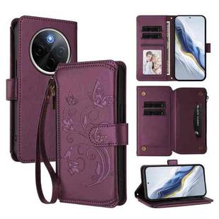 For vivo Y300 Pro+ 5G / iQOO Z10 5G Butterfly Love Flower Multi-card Zipper Wallet Leather Phone Case(Dark Purple)