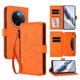 For vivo Y300 Pro+ 5G / iQOO Z10 5G Butterfly Love Flower Multi-card Zipper Wallet Leather Phone Case(Orange)