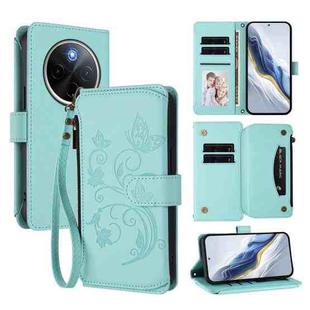 For vivo Y300 Pro+ 5G / iQOO Z10 5G Butterfly Love Flower Multi-card Zipper Wallet Leather Phone Case(Mint Green)