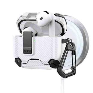 For AirPods 4 Two Color MagSafe Magnetic Holder Carbon Fiber Pattern Earphone Case(Black White)