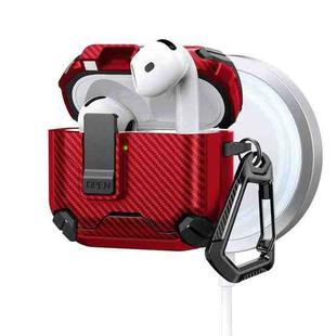 For AirPods 4 Two Color MagSafe Magnetic Holder Carbon Fiber Pattern Earphone Case(Red)