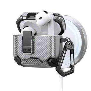 For AirPods 4 Two Color MagSafe Magnetic Holder Carbon Fiber Pattern Earphone Case(Grey)